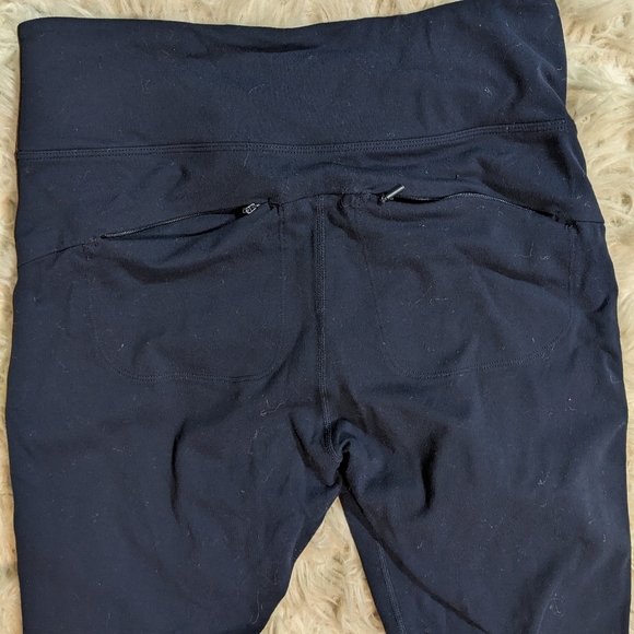 ATHLETA Leggings Track Tux Side Stripe High Rise Navy Blue Brown - Picture 4 of 5